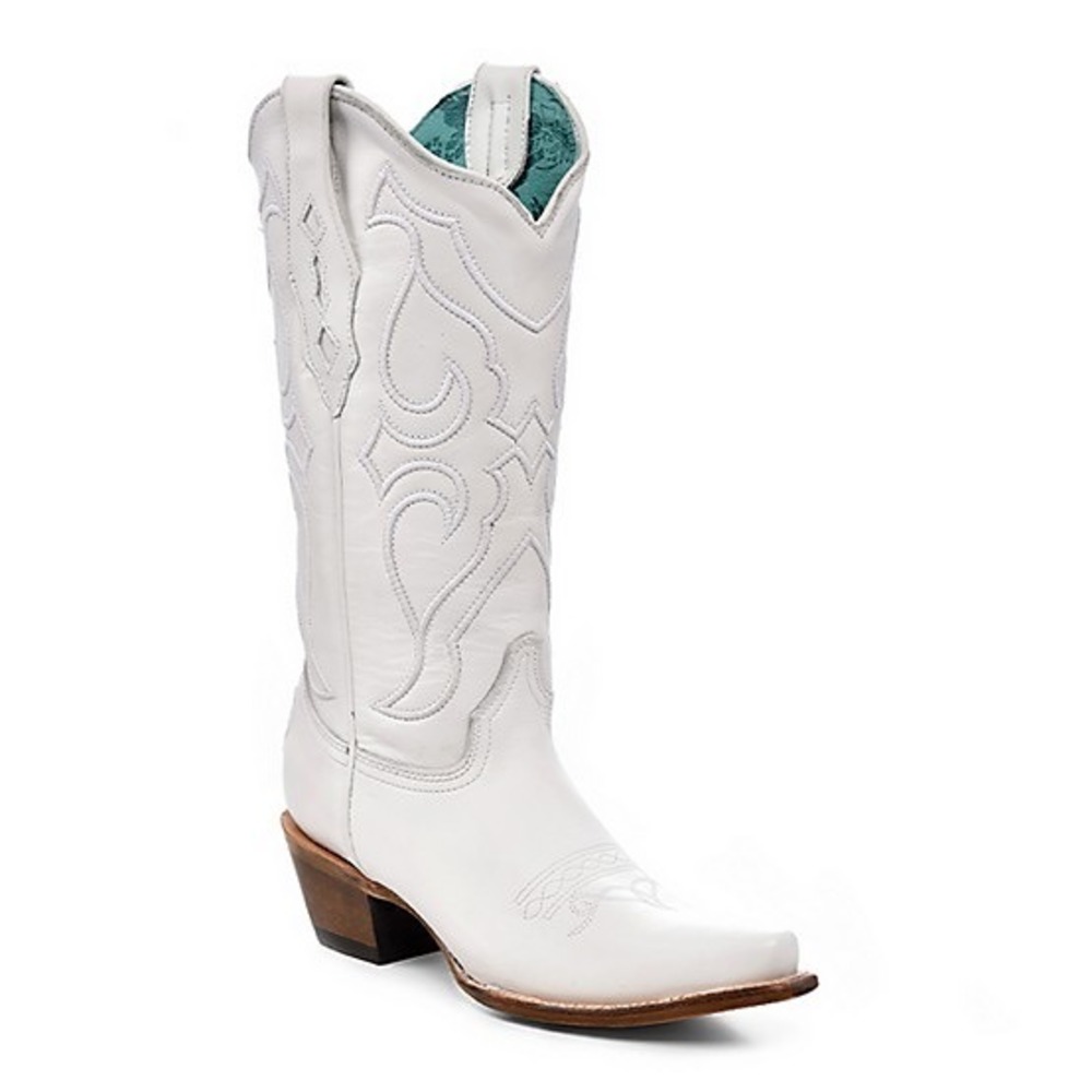 Corral White Snip Toe Embroidered Cowhide Western Cowboy Boots 8.5M A5041